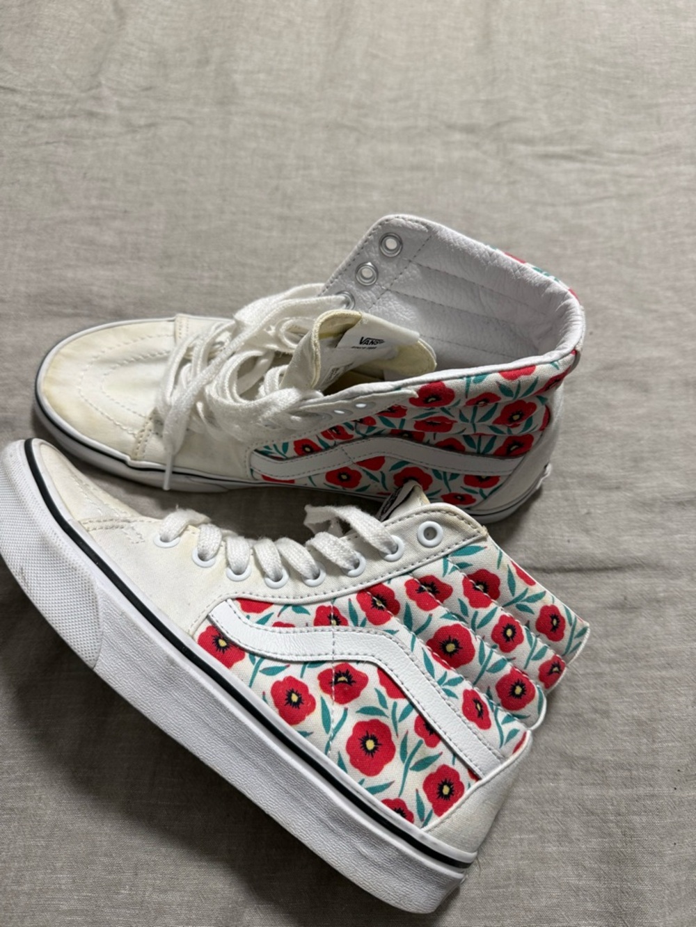 Vans White High-Top Sneakers with Red Floral Print